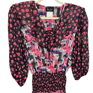 Diane Freis Vintage Maxi Dress Boho Romantic Puff Sleeve Sequin Georgette Sz M